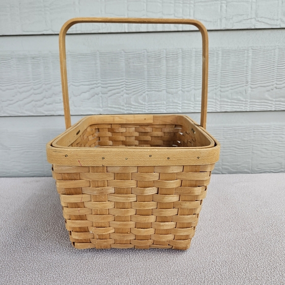 Single Swing Handle Wooden Woven Weave Basket Rectangle Boho 12" Costume Prop - Picture 2 of 9